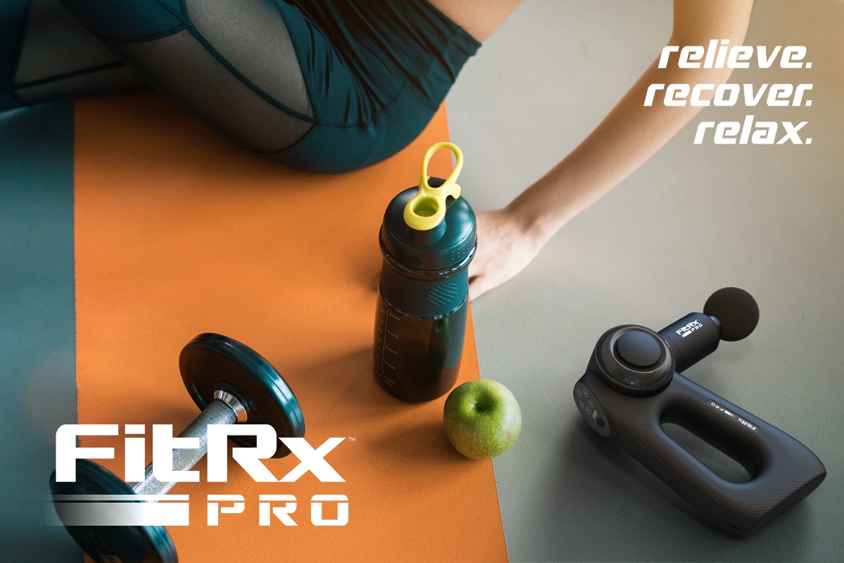 Banner ad design of FitRx Pro with tagline "relieve. recover. relax."
