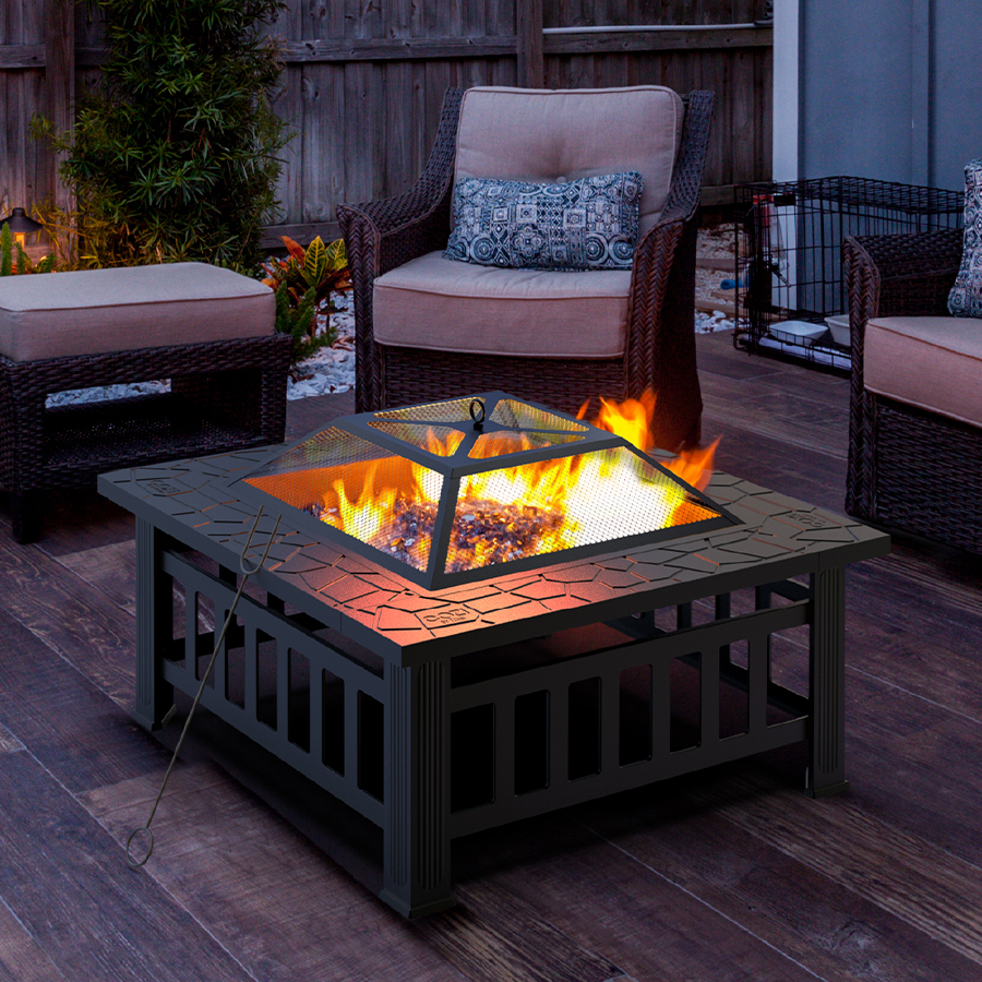 Cozi Outdoor Square Fire Pit Table on deck