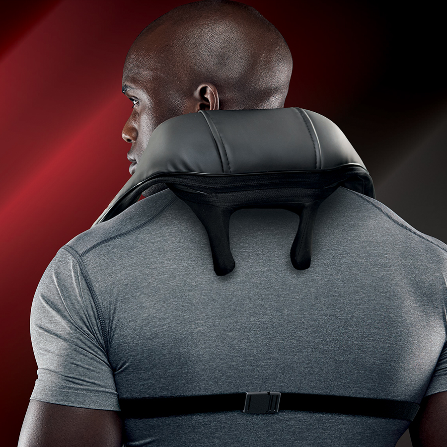 Man using FitRx Shiatsu Pro back and neck massager