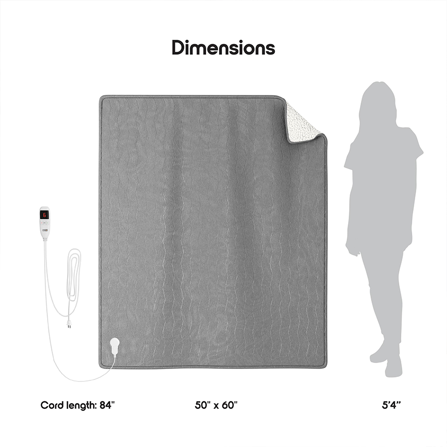 Cozi Heated Throw Blanket showing length and width