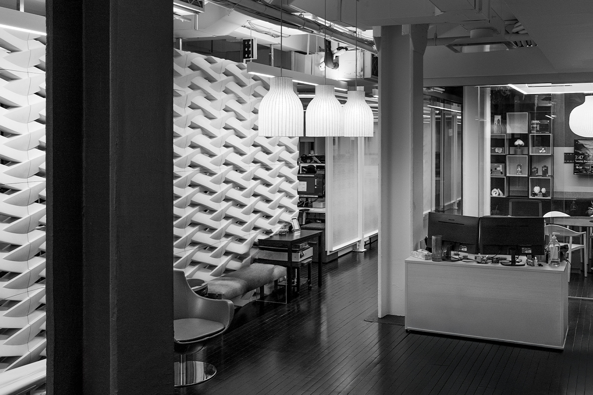 Modern interior design and architectural details of the StudioZ NYC branding agency.