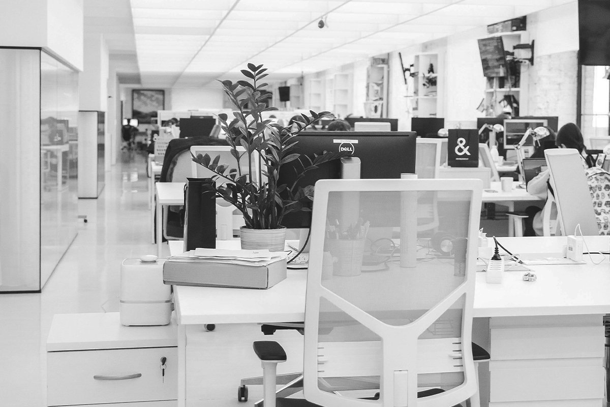 Modern black and white interior of the StudioZ brand development NYC studio, showcasing the creative workspace on Madison Avenue.