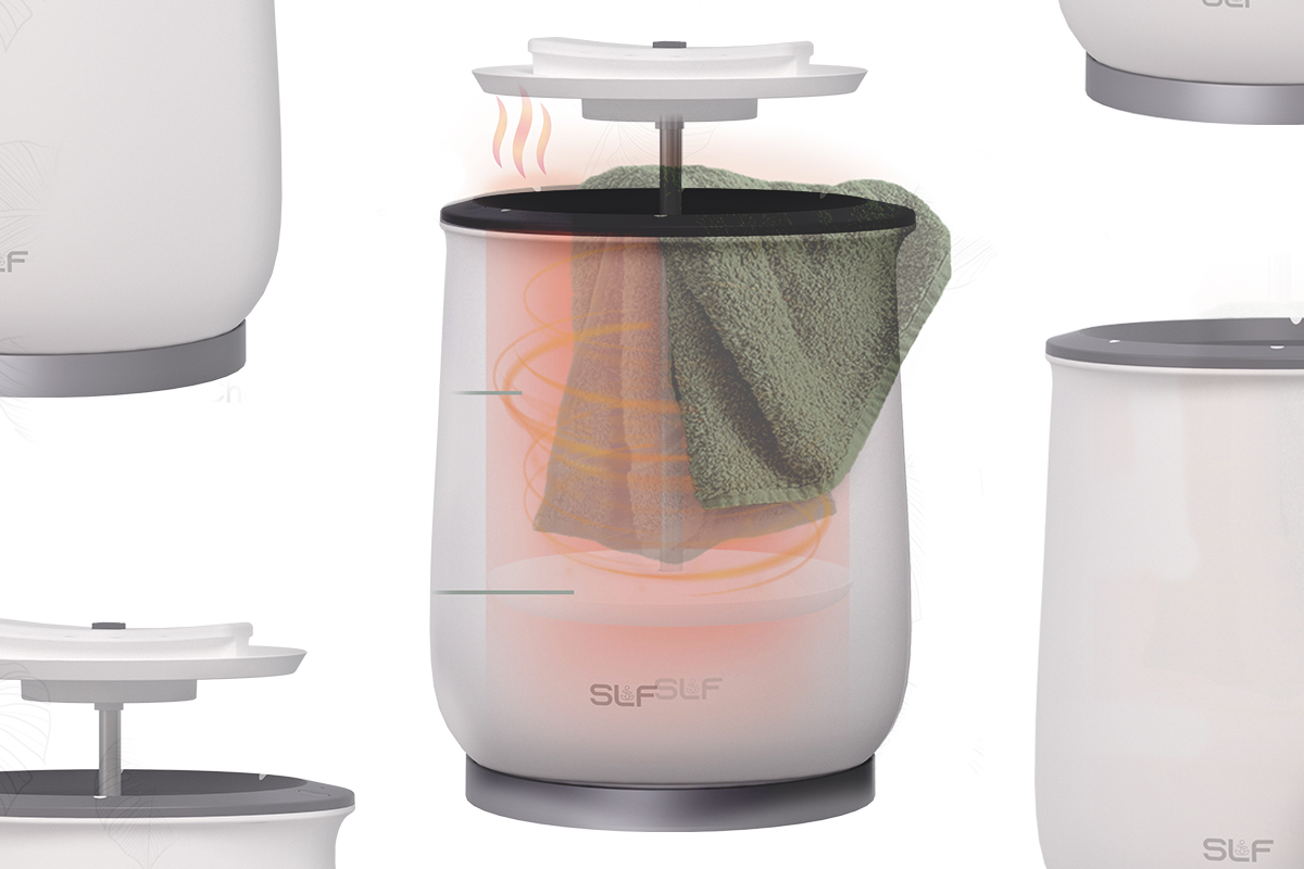 SLF towel warmer in bathroom being used to warm towels